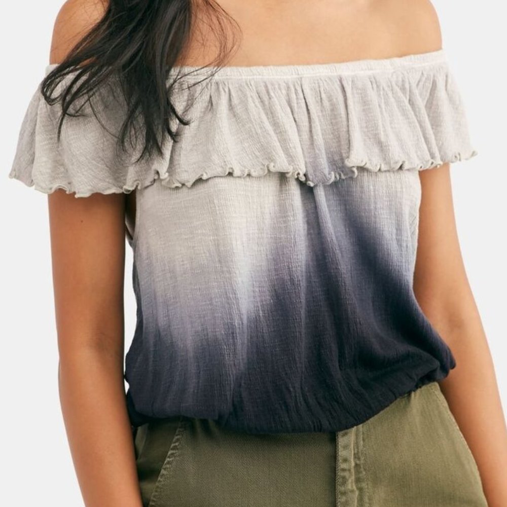 FREE PEOPLE Gray Black Ombre Short Sleeve Off Shoulder Boho Top - XS - NWT